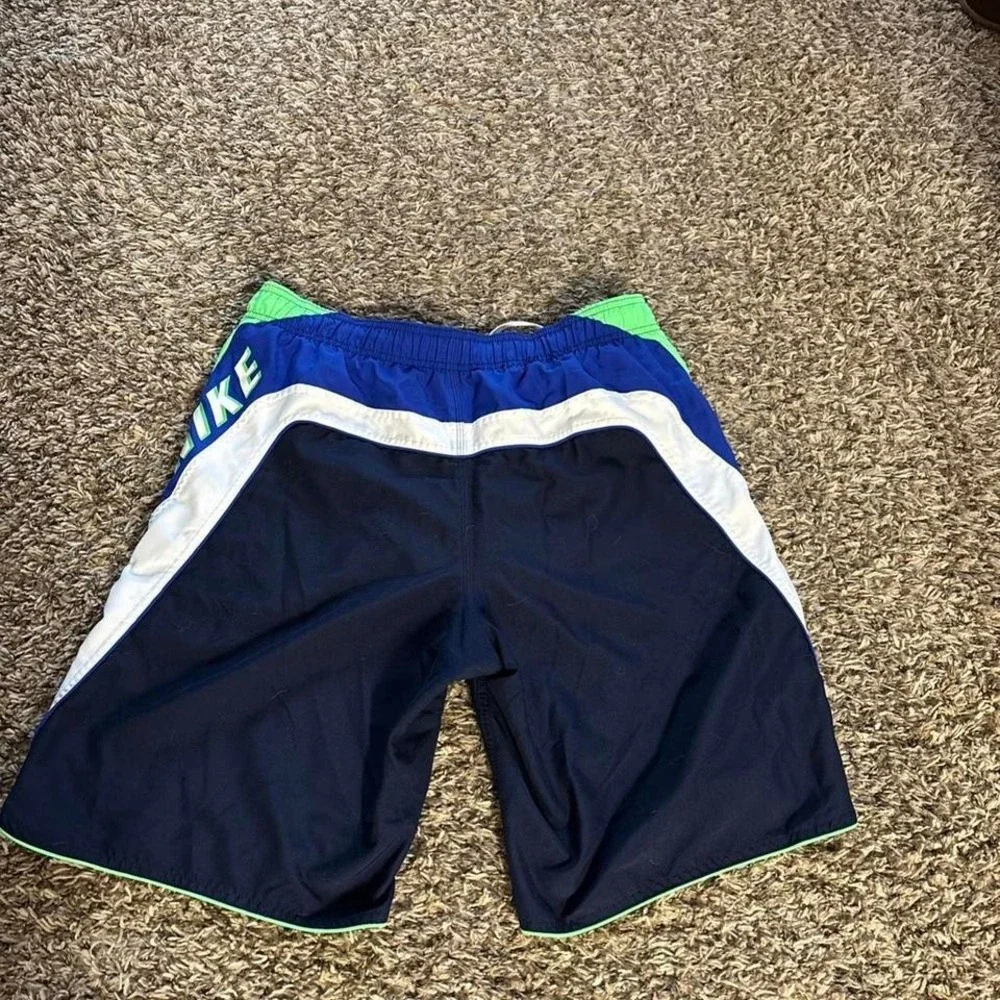 VINTAGE Nike Swim Trunks Mens Medium Blue Black Spell Swim TrunksY2K - Picture 4 of 7